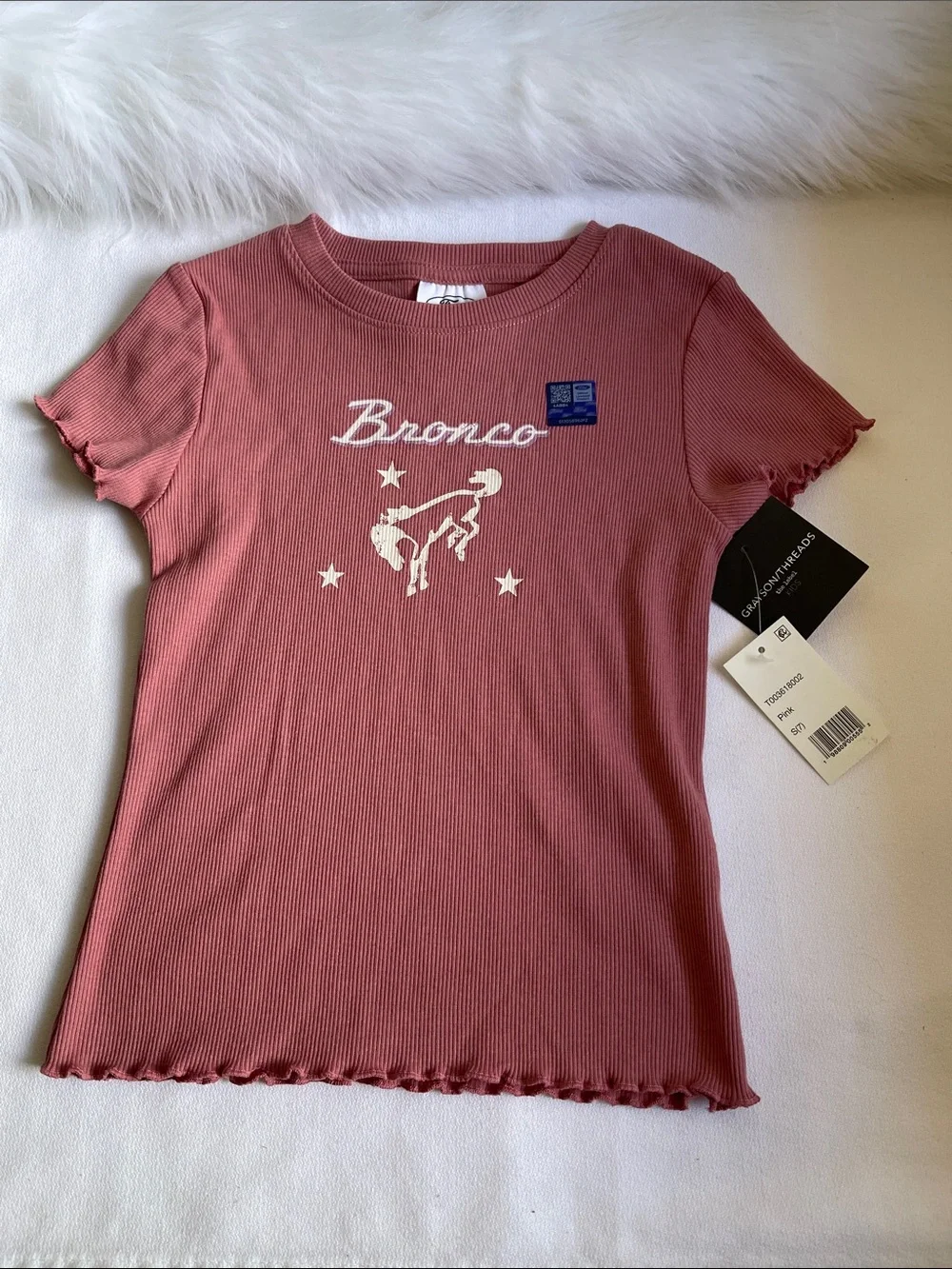 Ford Bronco Girls Ribbed Graphic t-Shirt in Pink Various Sizes. NWT